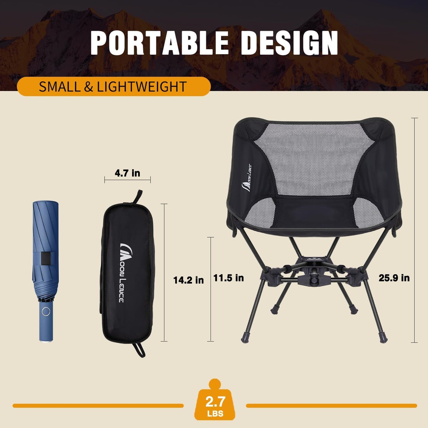 MOON LENCE Portable Camping Chair Backpacking Chair - The 4th Generation Ultralight Folding Chair - Compact, Lightweight Foldable Chairs for Hiking Mountaineering, Beach