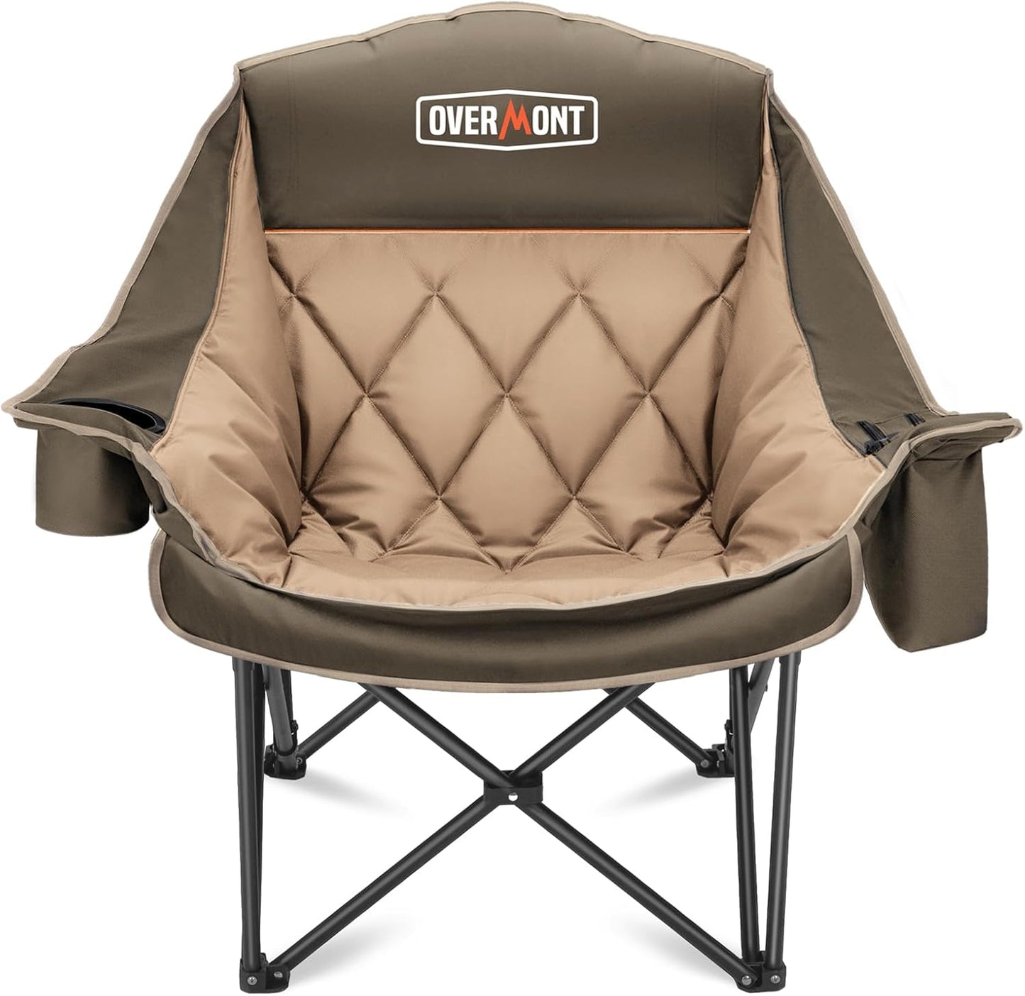 Overmont Oversized XL Camping Chair for Adults - 450lbs Support Heavy-Duty Padded Folding Chair with Side Pocket Cup Holder Cooling Bag for Outdoor Sports Garden Beach Fishing Lawn Blue