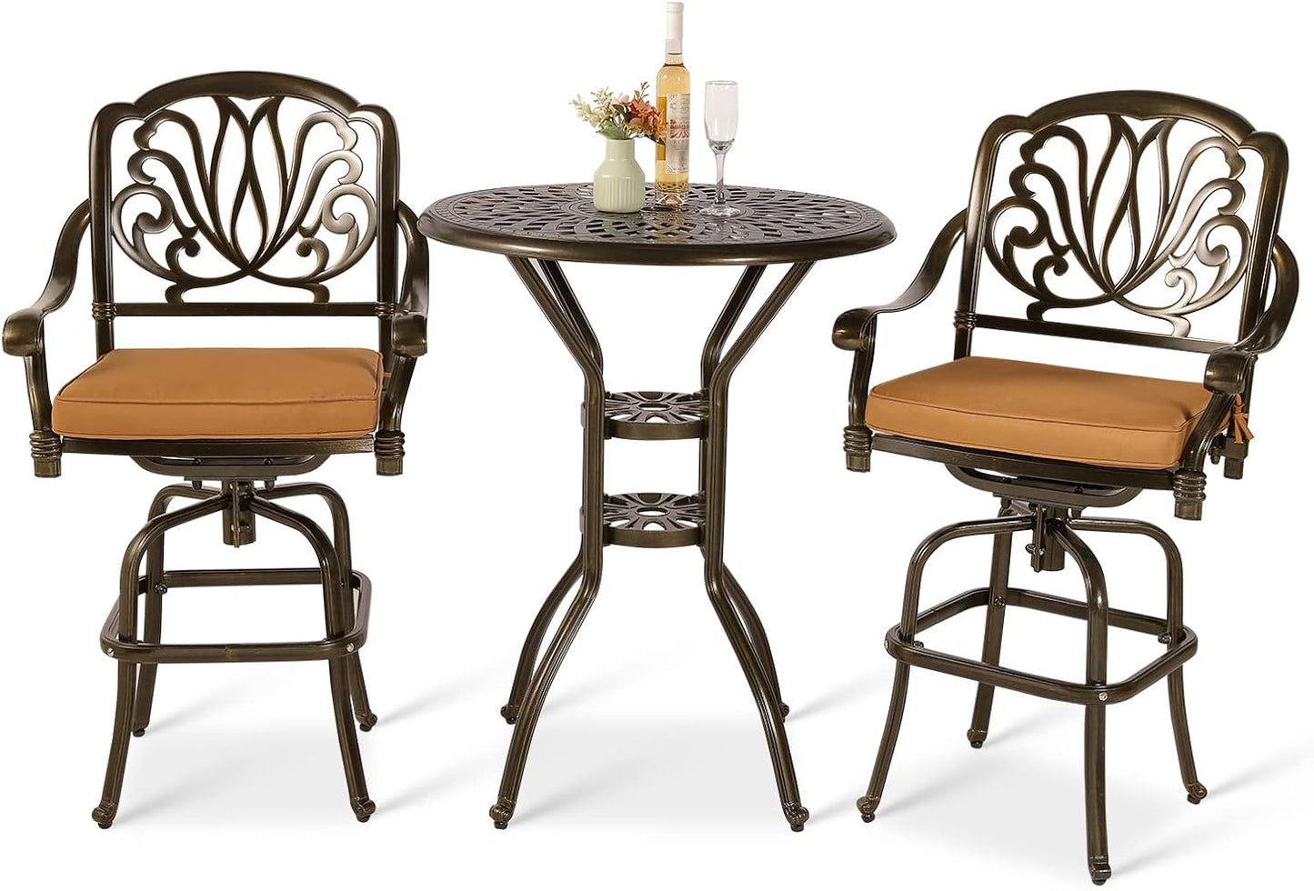VIVIJASON 10-Piece High Patio Dining Set, All Weather Cast Aluminum Outdoor Bar Table and Chairs Set, Includes 8 Swivel Bar Stools & 64" Bar Height Dining Table with 35.5" Lazy Susan, Umbrella Hole