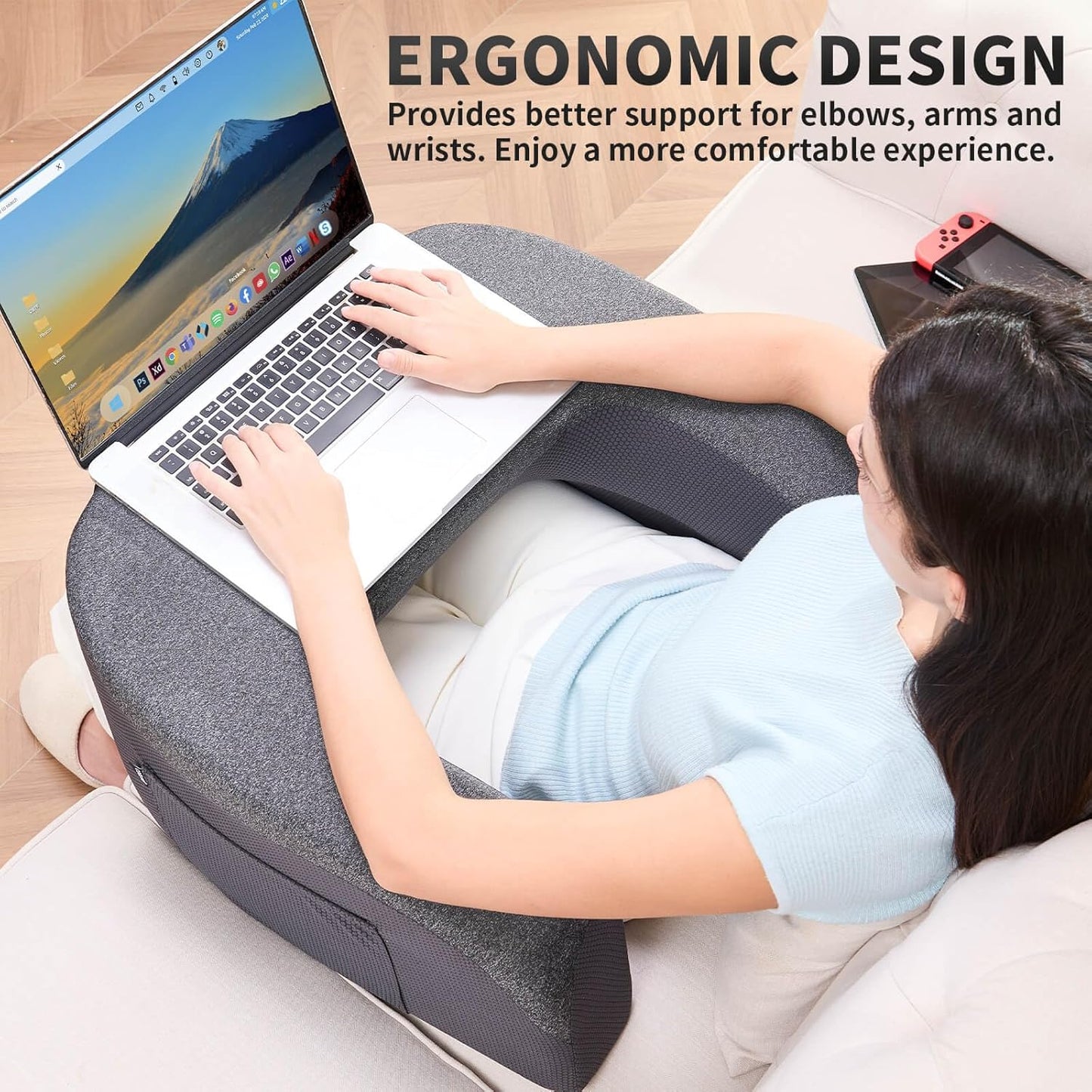 Reading Pillow, Lap Desk, Laptop Pillow for Lap, Large Gaming Pillow for Reading, Working, Gaming or Sitting in Bed Floor Couch(Dark Grey)