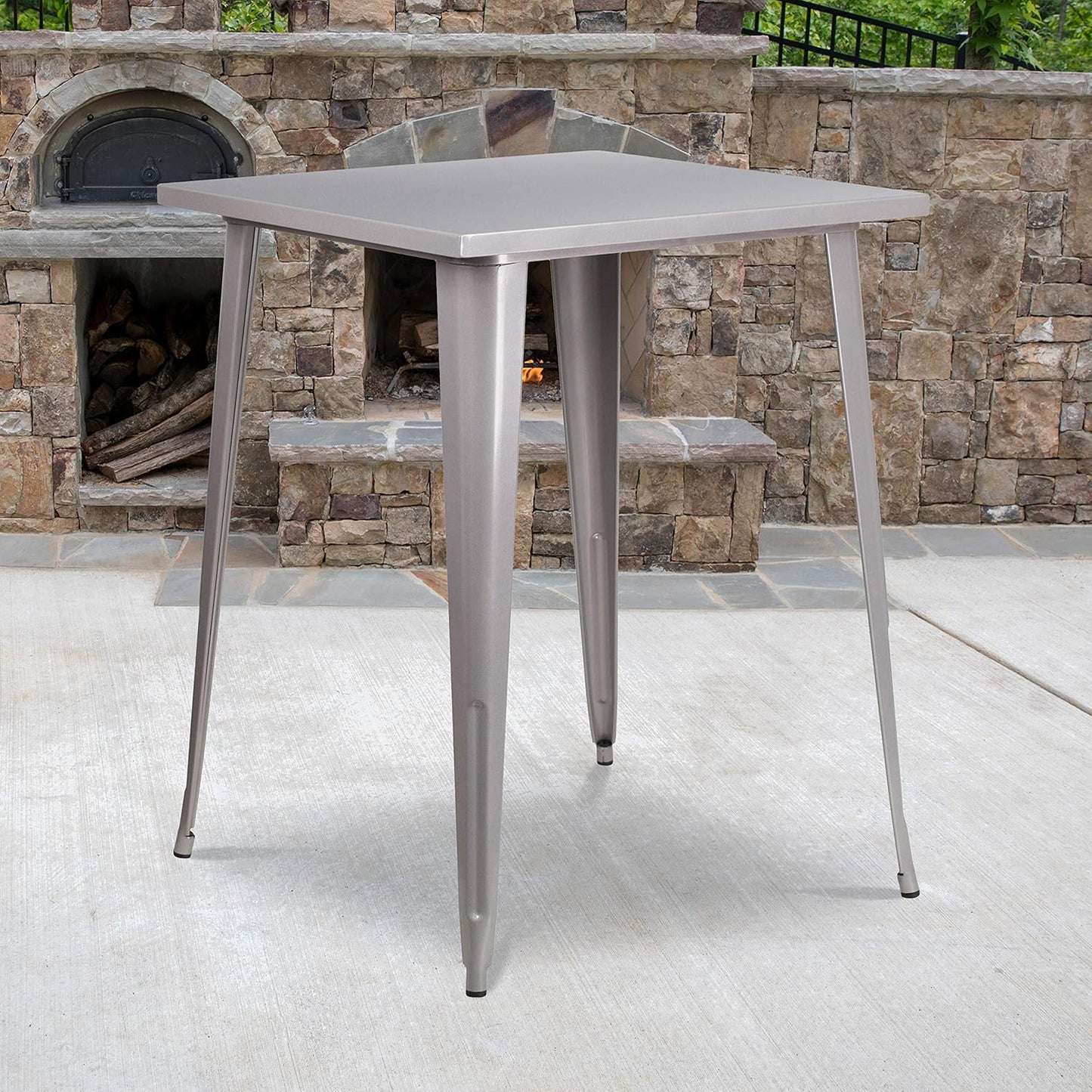EMMA + OLIVER Commercial Grade 31.5" Square Black Metal Indoor-Outdoor Bar Height Table