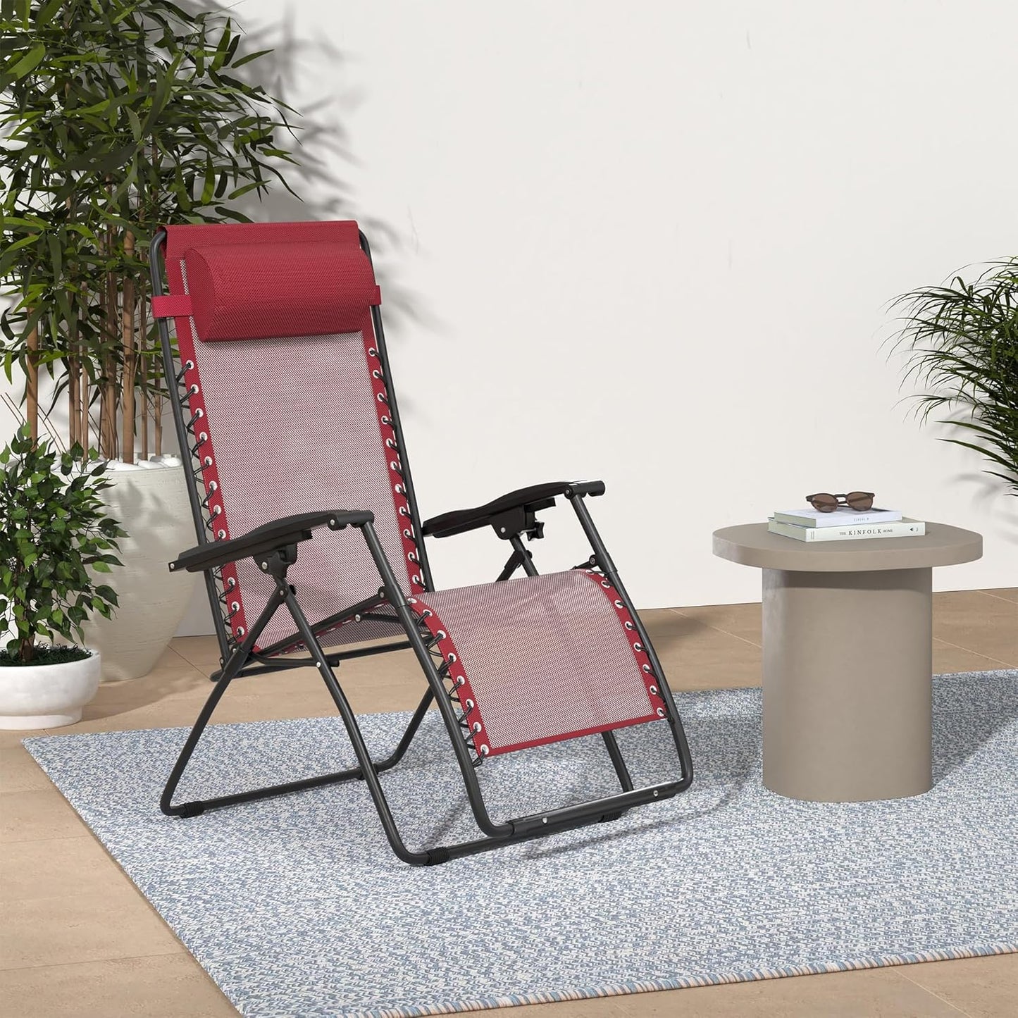 Amazon Basics Outdoor Patio Zero Gravity Lounge Chair with Pillow, Folding Reclining and Textilene Adjustable, Folding Lounge Lawn Chairs for Outside, 26", Beige